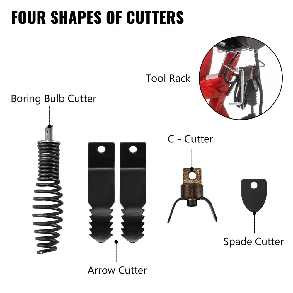 Vevor Máquina Desatascar Tubos 50'x1/2" Desatascador Tubería 370w Con Cortadores