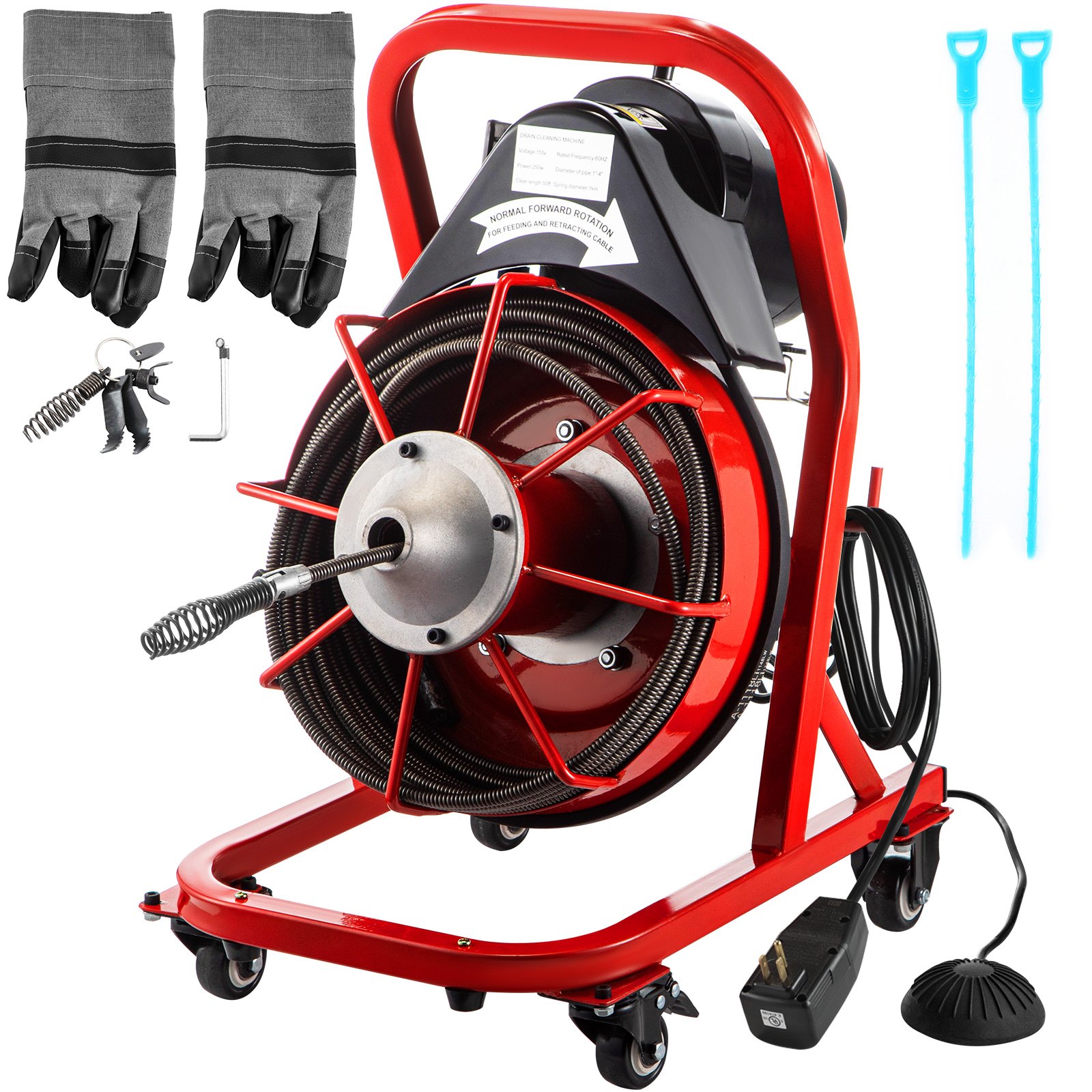 Vevor Máquina Desatascar Tubos 50'x3/8" Desatascador Tubería 370w Con Cortadores