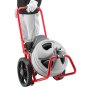 VEVOR Máquina de Limpieza de Desagües 22 m x 9,5 mm, Máquina de Limpieza de Tuberías con Alimentación Manual y Ruedas, con 4 Cortadores e Interruptor de Pedal Neumático, para Tubos de 5-10 cm