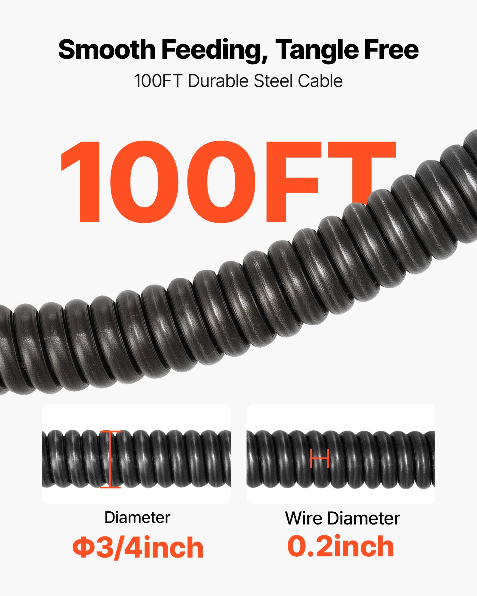 VEVOR Máquina de Limpieza de Desagües 30 m x 19 mm, Máquina de Limpieza de Tuberías con Alimentación Automática y Ruedas Combinadas, con 6 Cortadores y Pedal Neumático, para Tubos de 100 a 200 mm