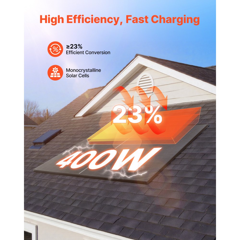 VEVOR 2 Paneles Solares Monocristalinos de 400 W, Eficiencia de Conversión ≥23 %, con Salida MC4 Estable y Marco de Aluminio, Impermeable, para Coches, Barcos, y Techos Planos, 1715 x 1134 x 35 mm