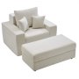 VEVOR Chaise Lounge Chair, 1115 mm Boneless Modular Chaise Lounge Indoor, Oversized Corduroy Reading Chair with Throw Pillows & Armrests, Deep Seat Sofa Couch Sleeper for Living Room, Bedroom, Beige
