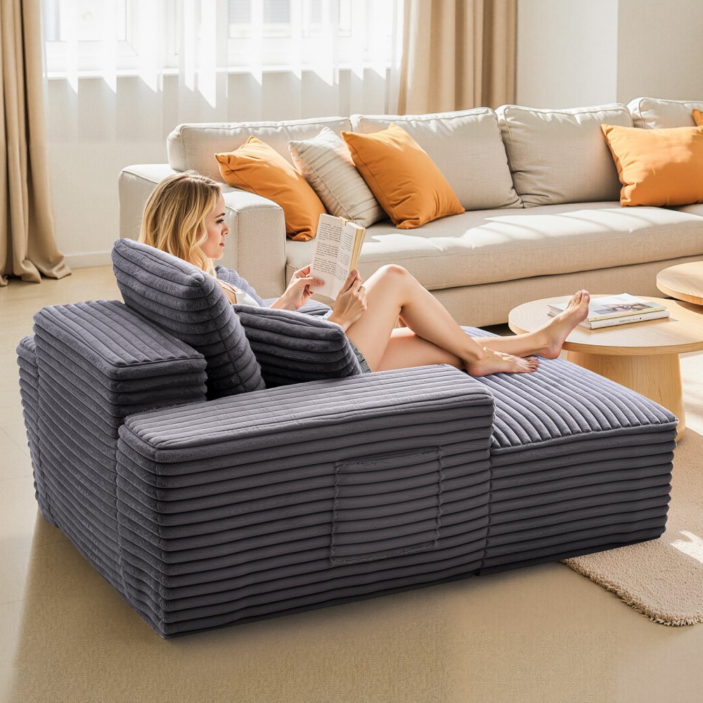 VEVOR Chaise Longue Relajante, Sofá Cama Tapizado con Cojines Decorativos y Reposabrazos, con Asiento Profundo para Salón y Dormitorio, de Esponja Altamente Elástica, 1240 x 1700 x 700 mm, Gris