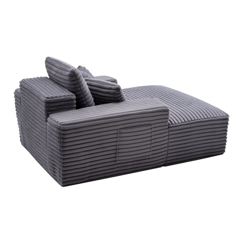 VEVOR Chaise Longue Relajante, Sofá Cama Tapizado con Cojines Decorativos y Reposabrazos, con Asiento Profundo para Salón y Dormitorio, de Esponja Altamente Elástica, 1240 x 1700 x 700 mm, Gris