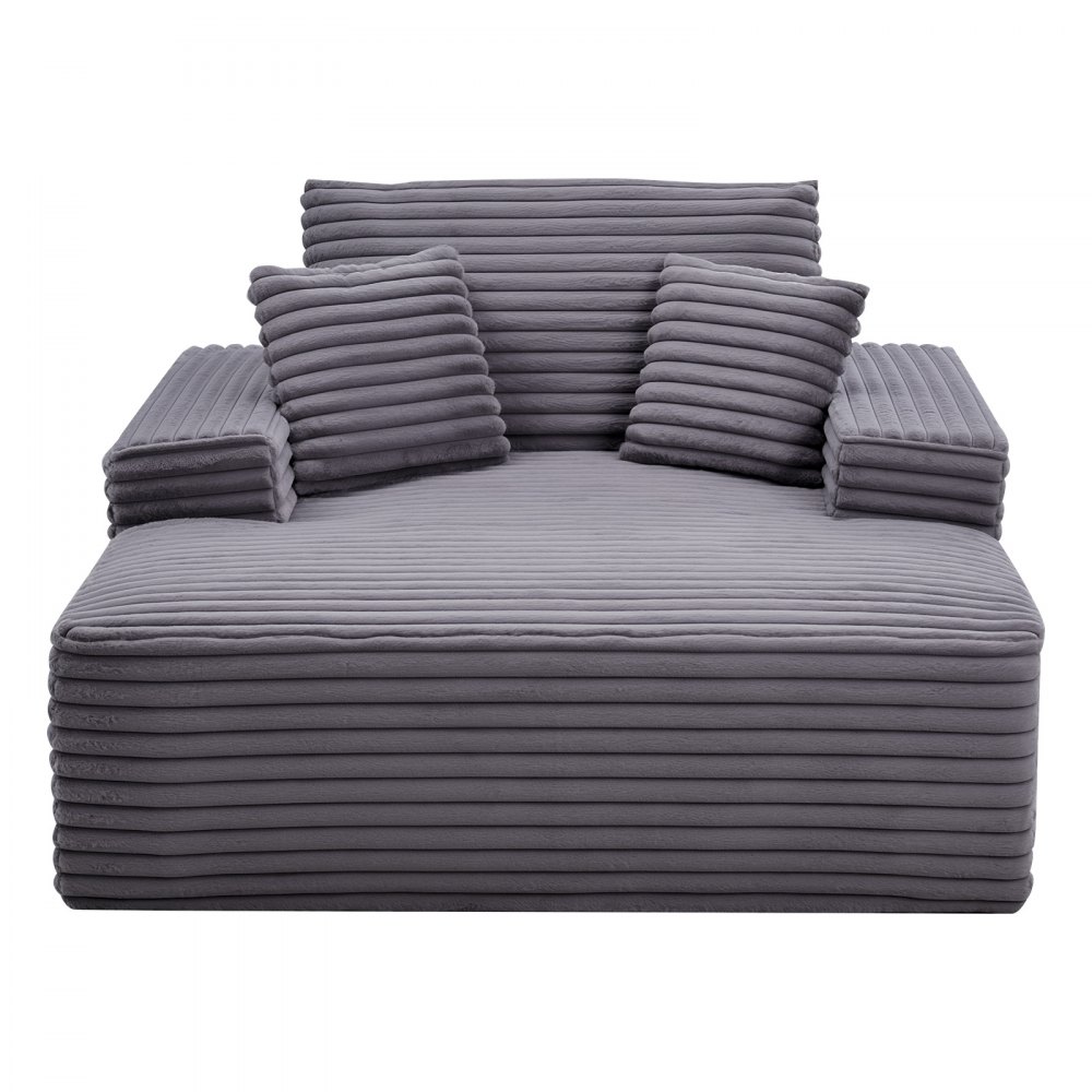 VEVOR Chaise Longue Relajante, Sofá Cama Tapizado con Cojines Decorativos y Reposabrazos, con Asiento Profundo para Salón y Dormitorio, de Esponja Altamente Elástica, 1240 x 1700 x 700 mm, Gris