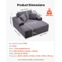 VEVOR Chaise Longue Relajante, Sofá Cama Tapizado con Cojines Decorativos y Reposabrazos, con Asiento Profundo para Salón y Dormitorio, de Esponja Altamente Elástica, 1240 x 1700 x 700 mm, Gris