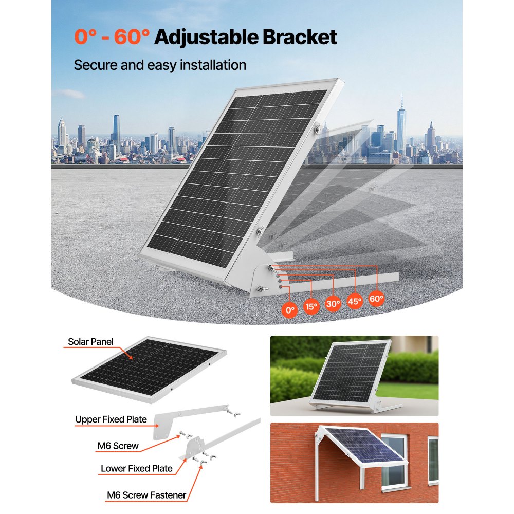 VEVOR Kit de Panel Solar Monocristalino 12 V y 20 W, con Controlador MPPT Integrado y Soporte de Montaje Ajustable, para Coche, Barco, Autocaravana, Remolque y Techo de Casa, 391 x 330 x 320 mm