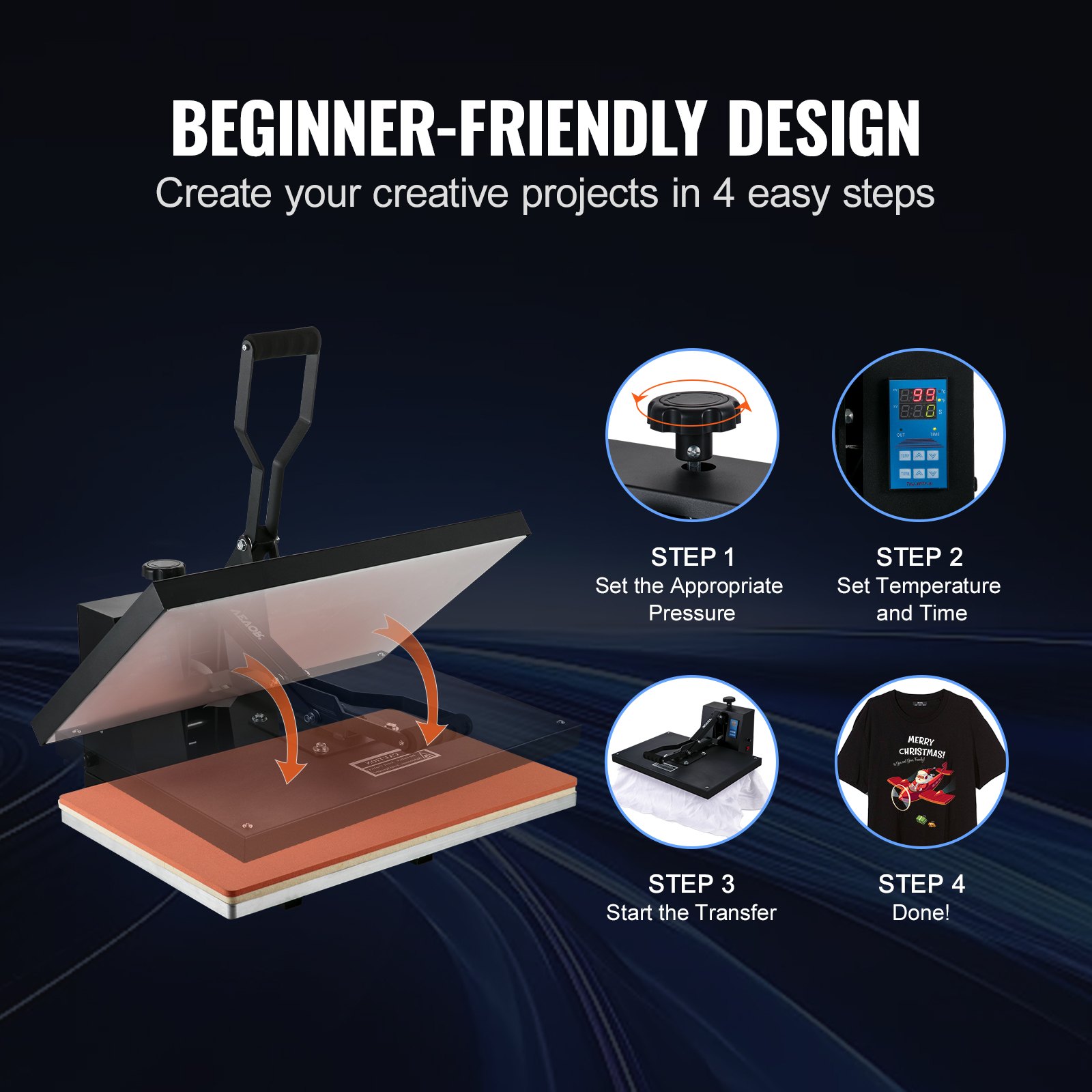 VEVOR Prensa de Calor Negro 406x610 mm Máquina de Sublimación Textil 1700 W Calentamiento Rápido Prensa de Calor por Transferencia por Sublimación Digital e Industrial para Camiseta, Bolso, Almohada
