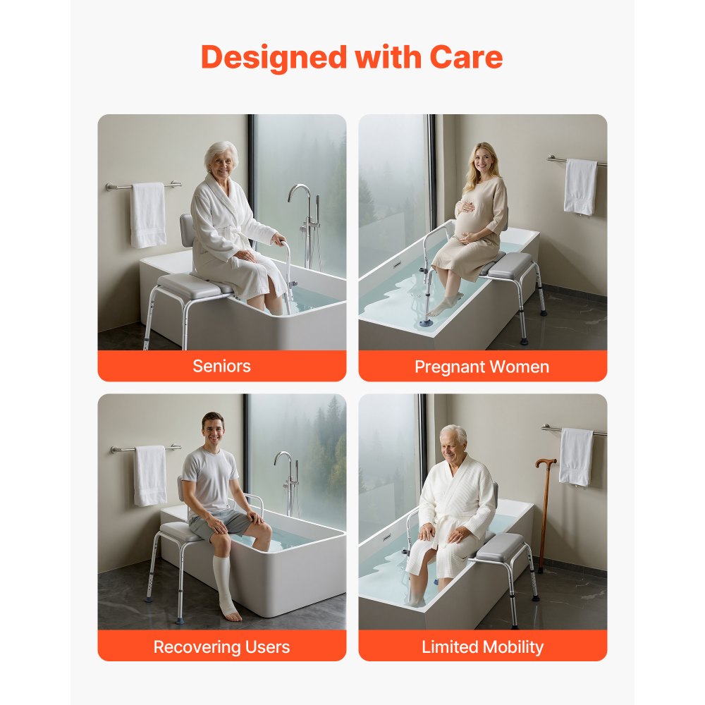 VEVOR Silla para Bañera con Brazo y Respaldo, Asiento de Bañera Capacidad de 227 kg, Altura Ajustable de 385 a 500 mm, Silla de Ducha para Adultos, Personas Mayores, Personas con Discapacidad