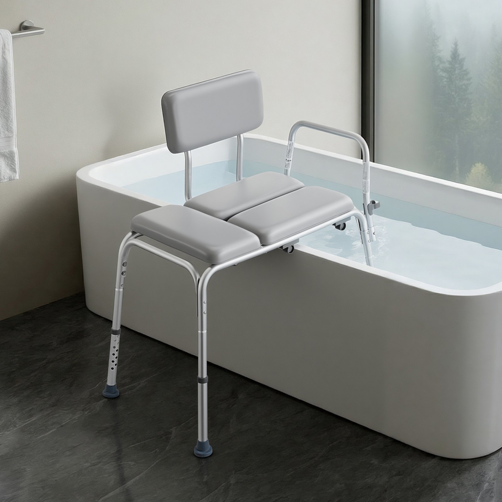 VEVOR Silla para Bañera con Brazo y Respaldo, Asiento de Bañera Capacidad de 227 kg, Altura Ajustable de 385 a 500 mm, Silla de Ducha para Adultos, Personas Mayores, Personas con Discapacidad