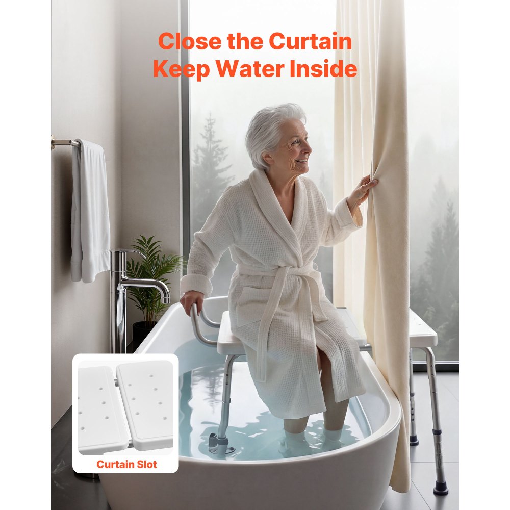 VEVOR Asiento de Bañera con Brazo y Respaldo, Silla para Bañera Altura Ajustable de 375 a 490 mm, Capacidad de 180 kg, Silla de Ducha para Adultos, Personas Mayores, Personas con Discapacidad