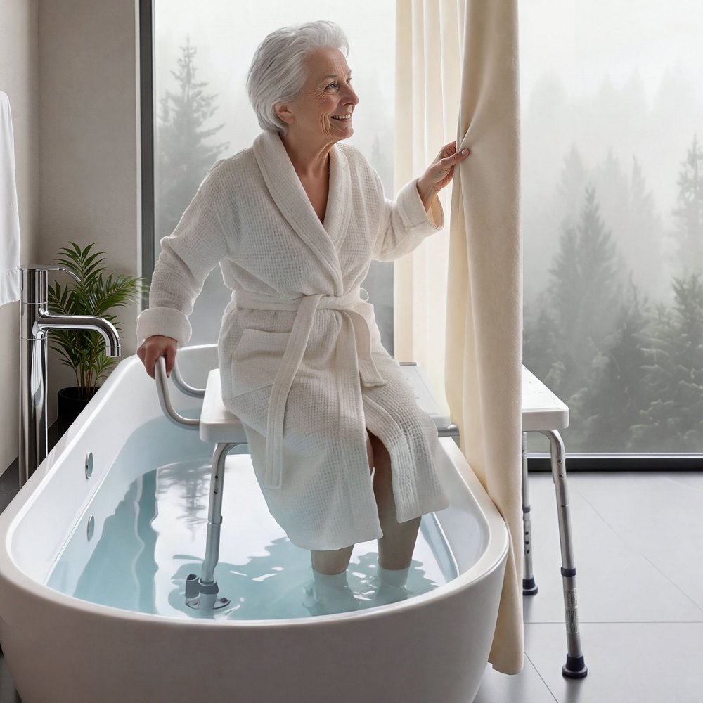 VEVOR Asiento de Bañera con Brazo y Respaldo, Silla para Bañera Altura Ajustable de 375 a 490 mm, Capacidad de 180 kg, Silla de Ducha para Adultos, Personas Mayores, Personas con Discapacidad