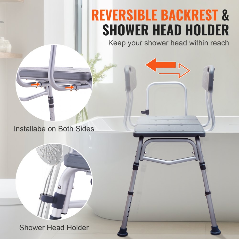 VEVOR Bathtub Transfer Bench for Bathtub, Adjustable Shower Seats for Adults, Lightweight Shower Bench for Seniors and Disabled People, Non-Slip Bath Seats with Armrests and Reversible Backrest