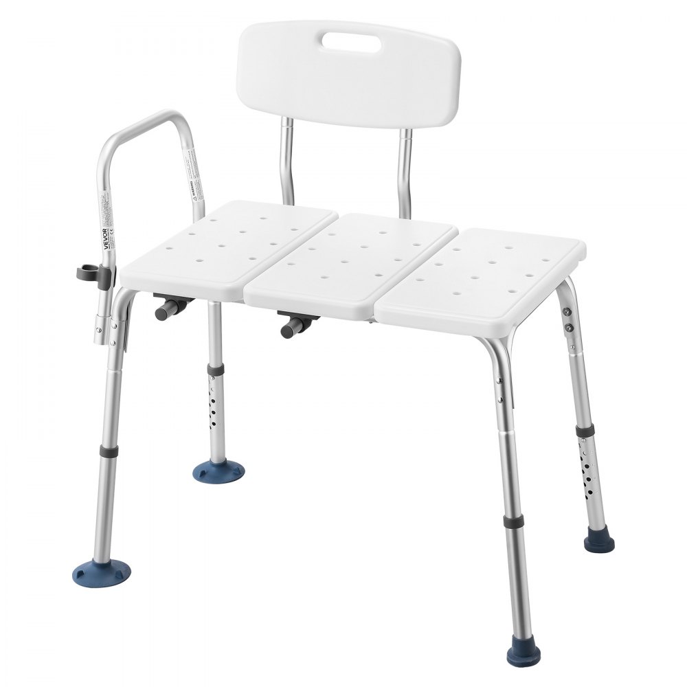 VEVOR Silla para Bañera con Brazo y Respaldo, Asiento de Bañera Capacidad de 180 kg, Altura Ajustable de 370 a 480 mm, Silla de Ducha para Adultos, Personas Mayores, Personas con Discapacidad