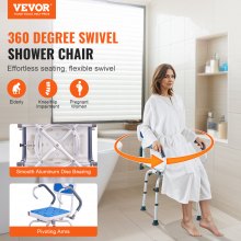 VEVOR Silla de Ducha Giratoria 360° Brazos Pivotantes 530 x 520 x 835 mm 180 kg