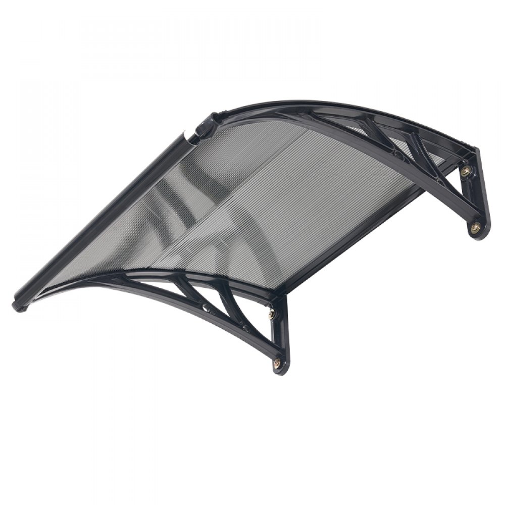 VEVOR Toldo para Puertas y Ventanas con Drenaje 61 x 60 cm, Tejadillo de Protección para Entrada con Soporte de ABS, Protección contra Lluvia, Nieve, Sol, Toldo de Policarbonato para Porche, Gris