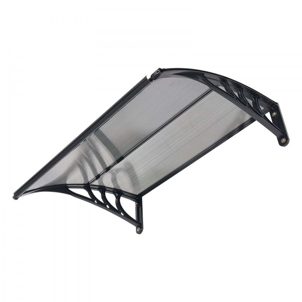 VEVOR Toldo para Puertas y Ventanas con Drenaje 100x75,5 cm, Tejadillo de Protección para Entrada con Soporte de ABS, Protección contra Lluvia, Nieve, Sol, Toldo de Policarbonato para Porche, Gris