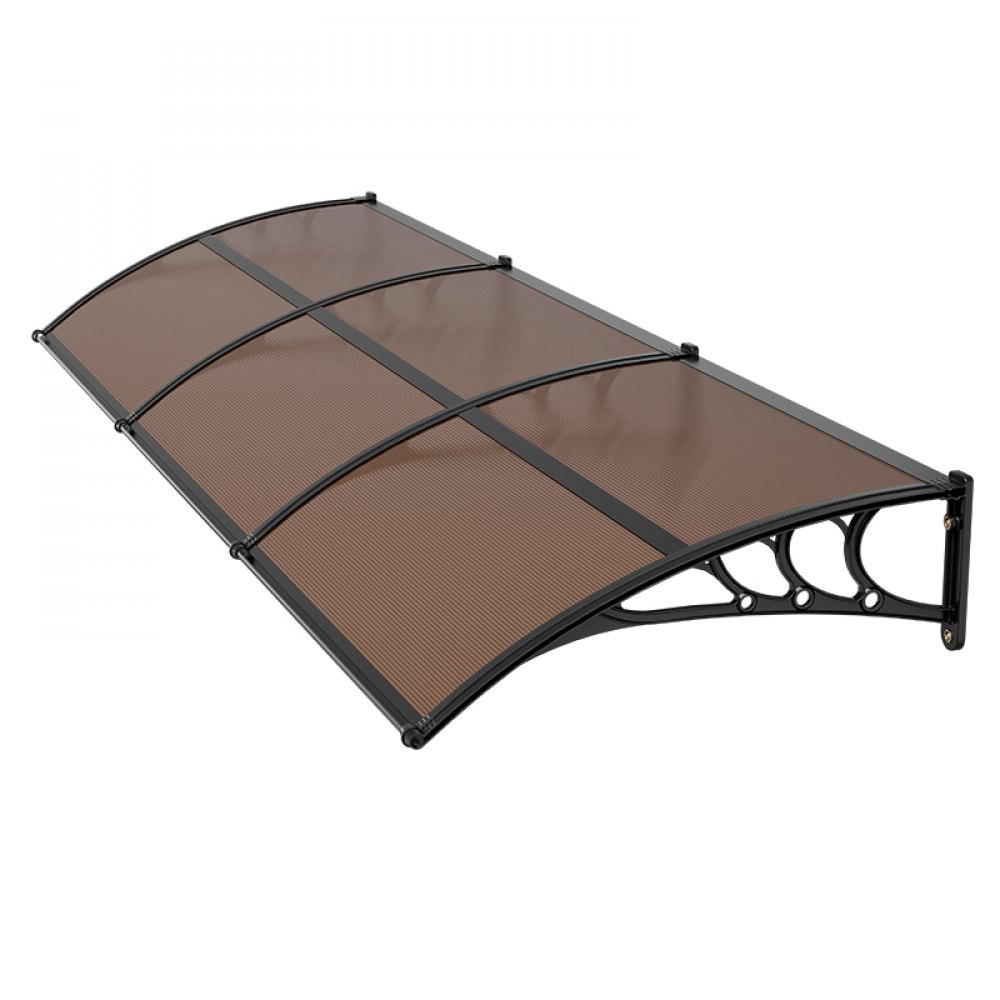 VEVOR Toldo para Puertas y Ventanas con Drenaje 297,5x96,5 cm, Tejadillo de Protección para Entrada con Soporte de ABS, Protección contra Lluvia, Sol, Toldo de Policarbonato para Porche, Marrón