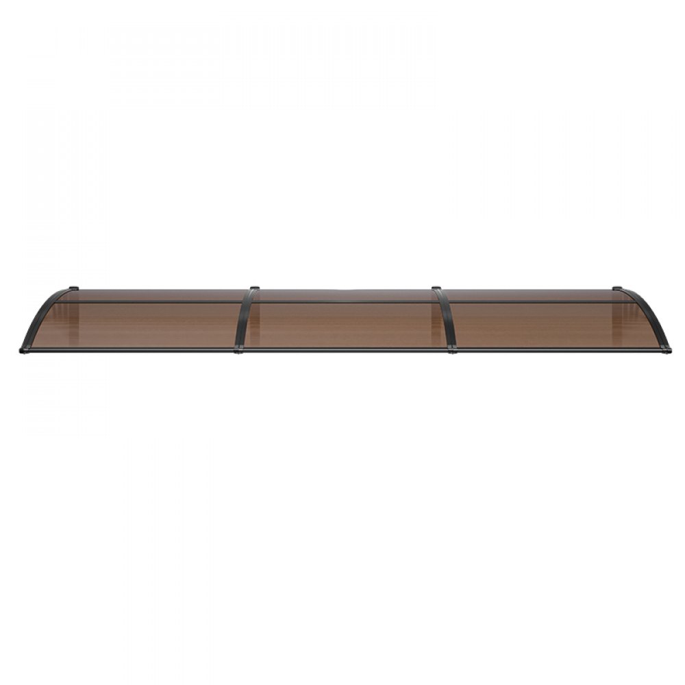 VEVOR Toldo para Puertas y Ventanas con Drenaje 297,5x96,5 cm, Tejadillo de Protección para Entrada con Soporte de ABS, Protección contra Lluvia, Sol, Toldo de Policarbonato para Porche, Marrón