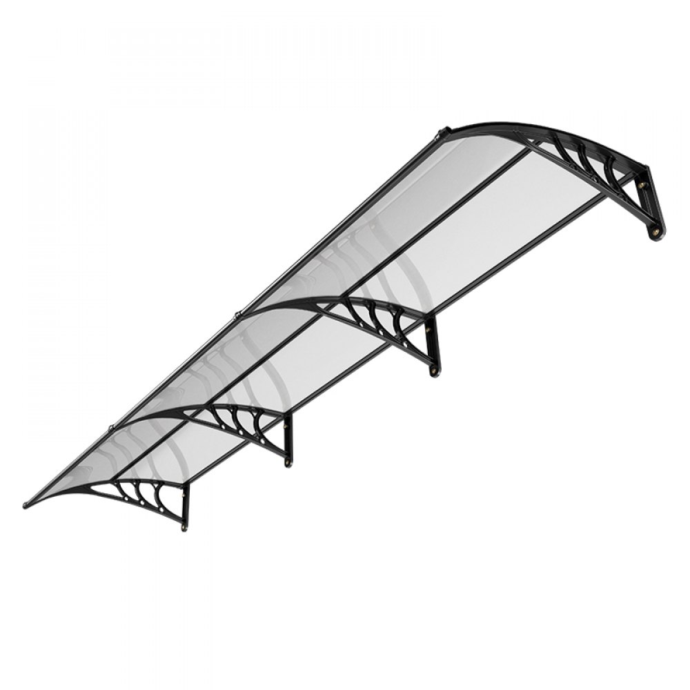 VEVOR Toldo para Puertas y Ventanas con Drenaje 297,5 x 96,5 cm, Tejadillo de Protección para Entrada con Soporte de ABS, Protección contra Lluvia, Toldo de Policarbonato para Porche, Transparente