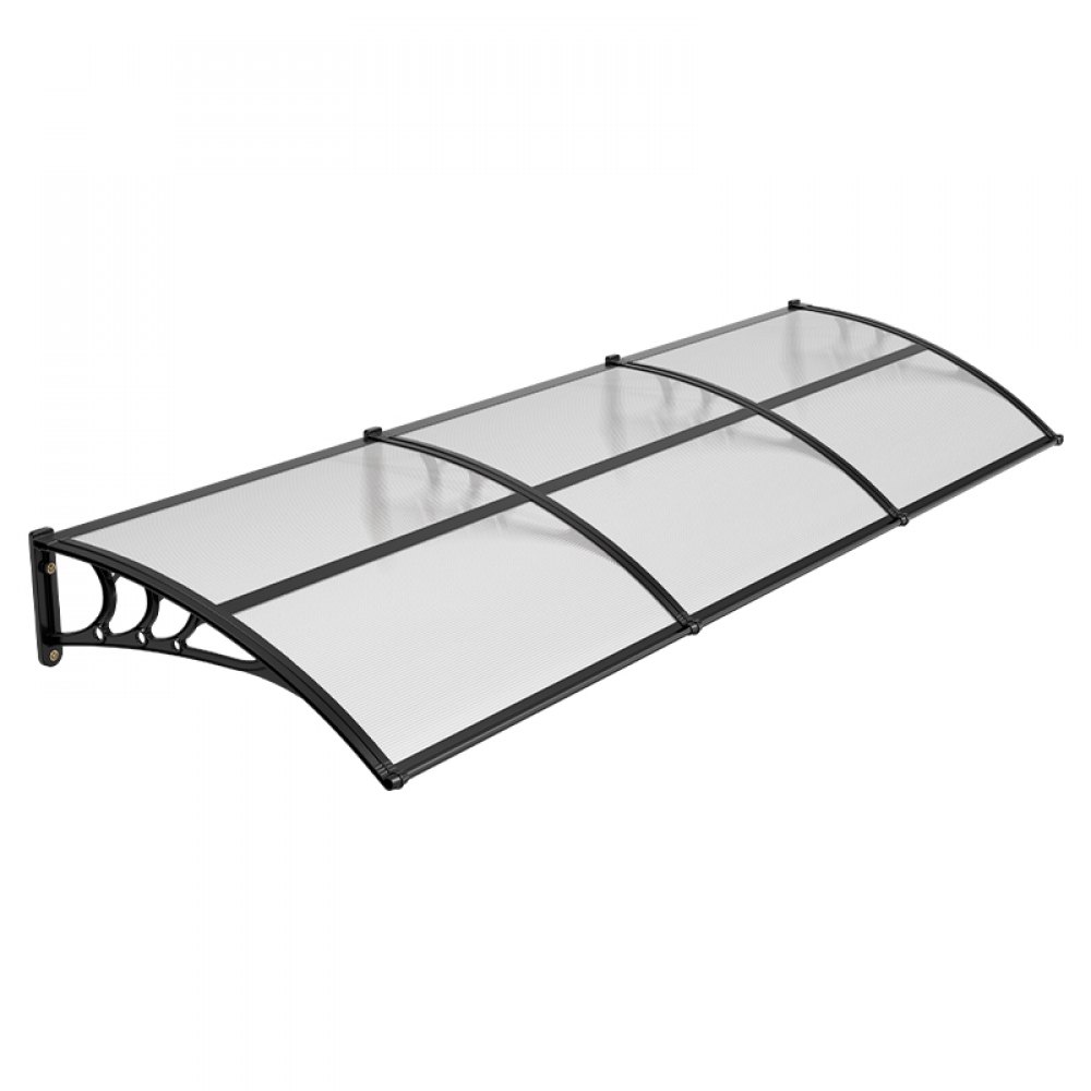 VEVOR Toldo para Puertas y Ventanas con Drenaje 297,5 x 96,5 cm, Tejadillo de Protección para Entrada con Soporte de ABS, Protección contra Lluvia, Toldo de Policarbonato para Porche, Transparente