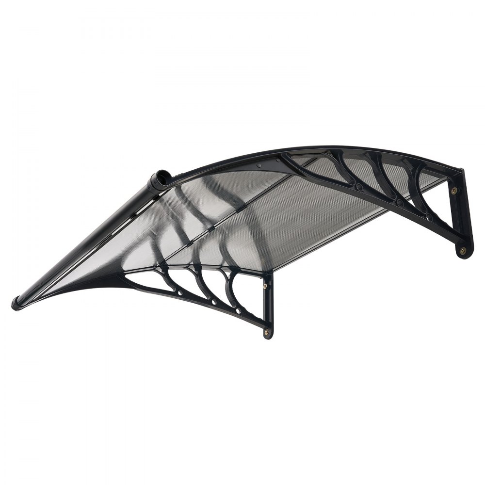 VEVOR Toldo para Puertas y Ventanas con Drenaje 101,7x96,5 cm, Tejadillo de Protección para Entrada con Soporte de ABS, Protección contra Lluvia, Nieve, Sol, Toldo de Policarbonato para Porche, Gris