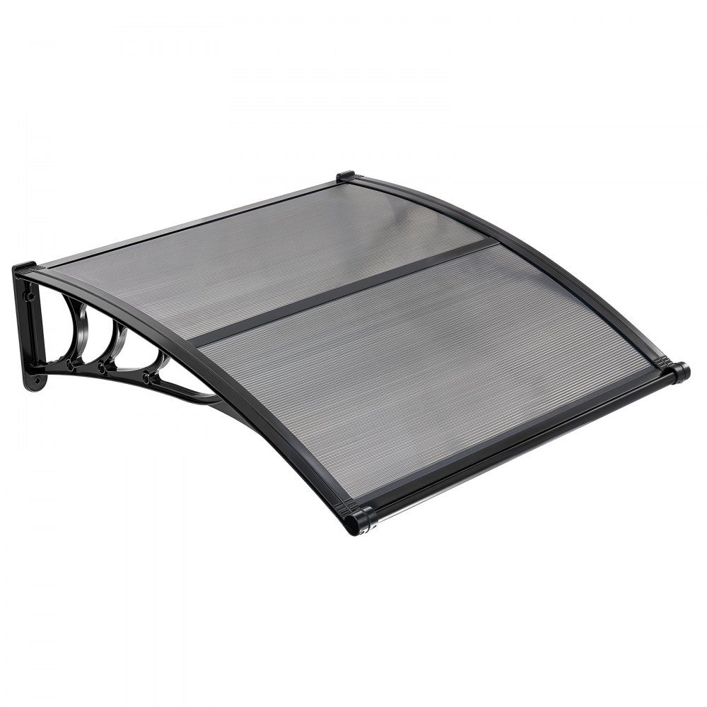 VEVOR Toldo para Puertas y Ventanas con Drenaje 101,7x96,5 cm, Tejadillo de Protección para Entrada con Soporte de ABS, Protección contra Lluvia, Nieve, Sol, Toldo de Policarbonato para Porche, Gris