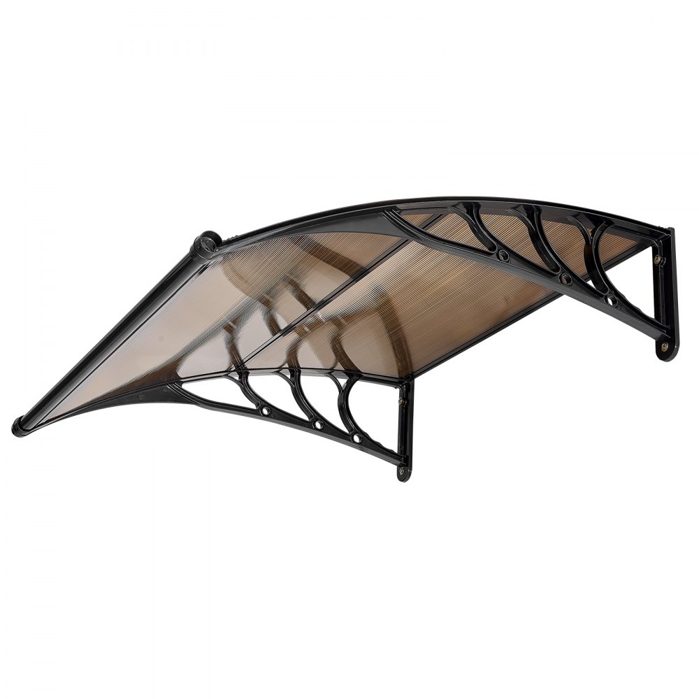 VEVOR Toldo para Puertas y Ventanas con Drenaje 101,7 x 96,5 cm, Tejadillo de Protección para Entrada con Soporte de ABS, Protección contra Lluvia, Sol, Toldo de Policarbonato para Porche, Marrón