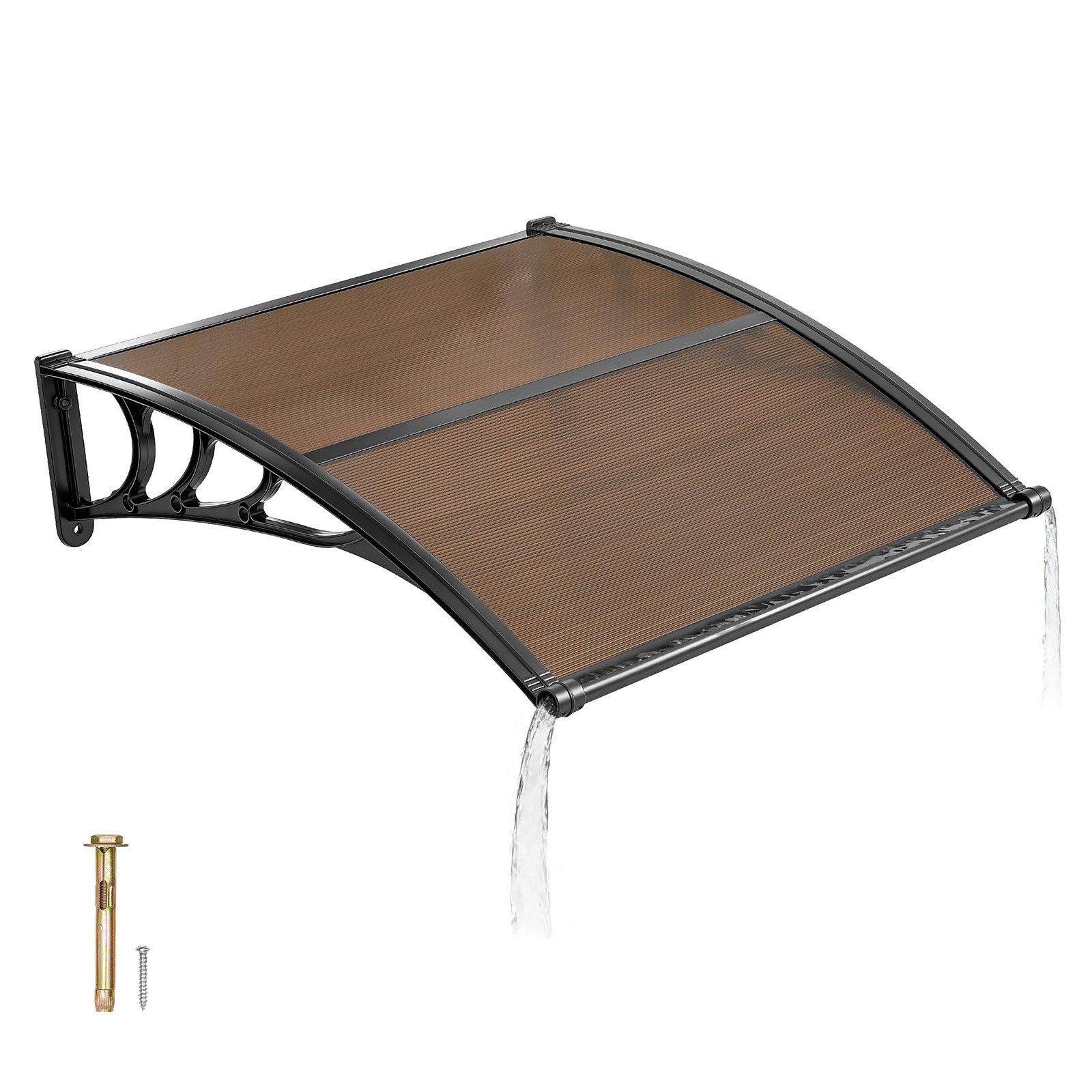 VEVOR Toldo para Puertas y Ventanas con Drenaje 101,7 x 96,5 cm, Tejadillo de Protección para Entrada con Soporte de ABS, Protección contra Lluvia, Sol, Toldo de Policarbonato para Porche, Marrón
