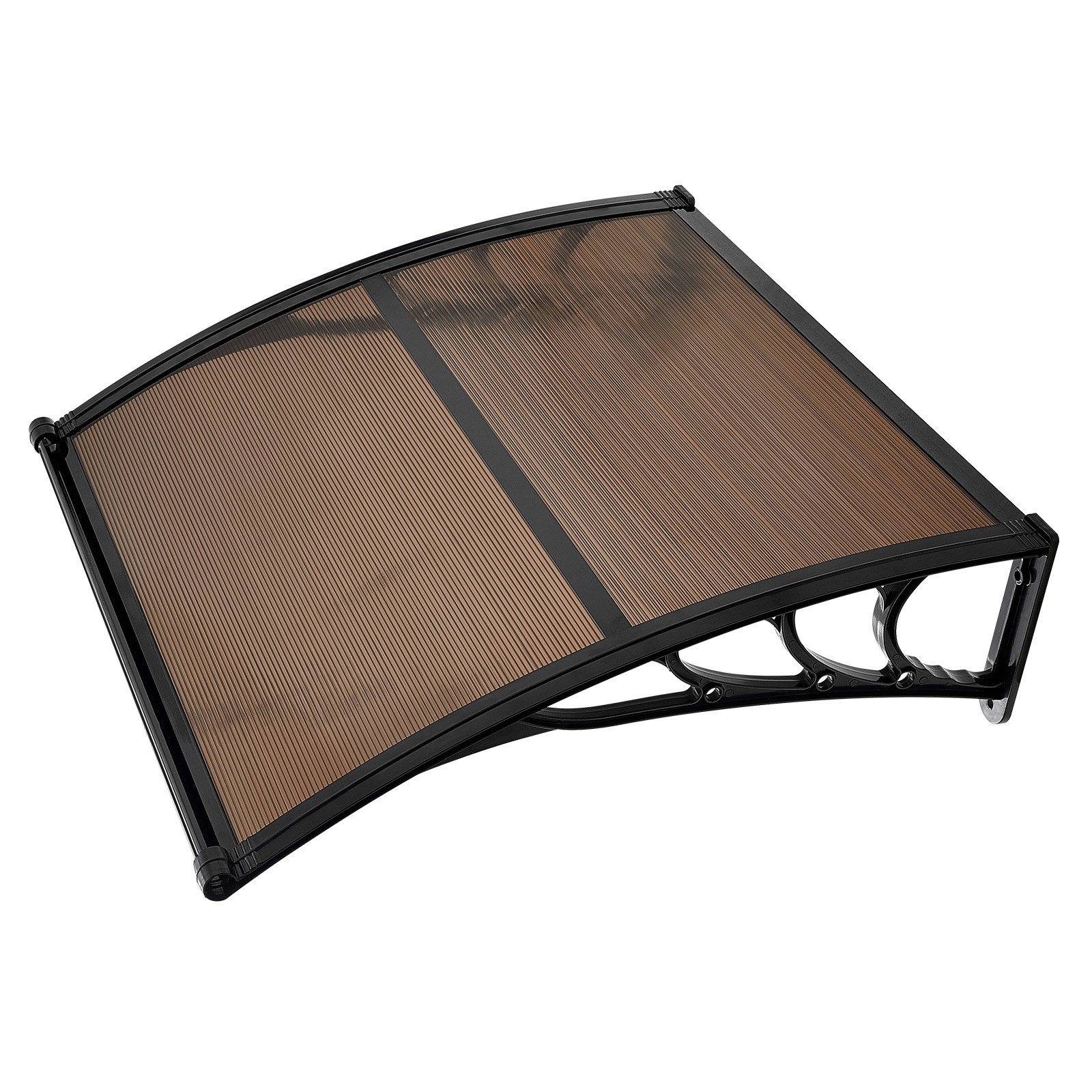 VEVOR Toldo para Puertas y Ventanas con Drenaje 101,7 x 96,5 cm, Tejadillo de Protección para Entrada con Soporte de ABS, Protección contra Lluvia, Sol, Toldo de Policarbonato para Porche, Marrón