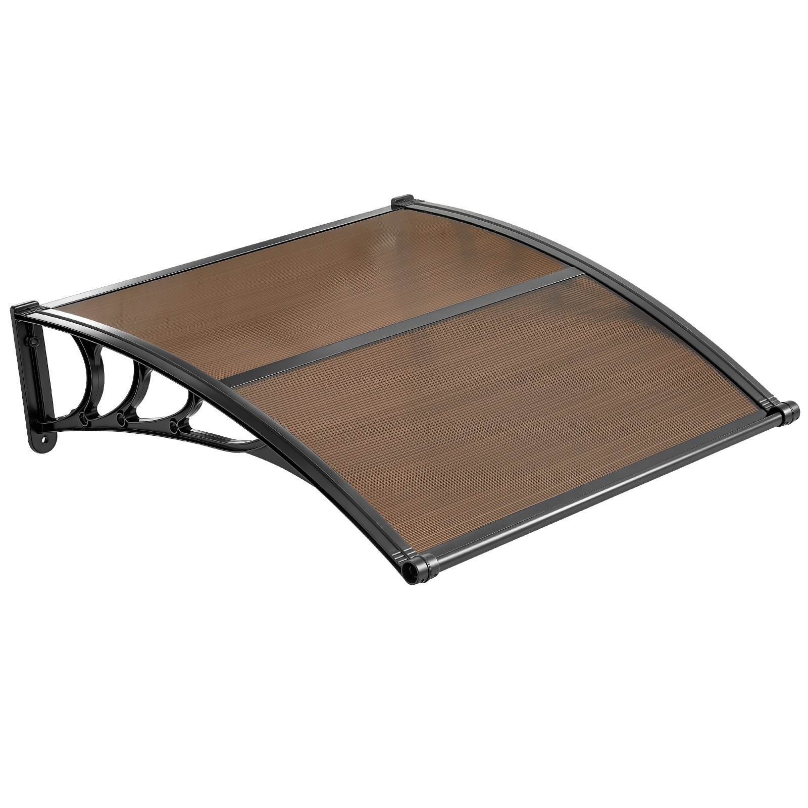 VEVOR Toldo para Puertas y Ventanas con Drenaje 101,7 x 96,5 cm, Tejadillo de Protección para Entrada con Soporte de ABS, Protección contra Lluvia, Sol, Toldo de Policarbonato para Porche, Marrón