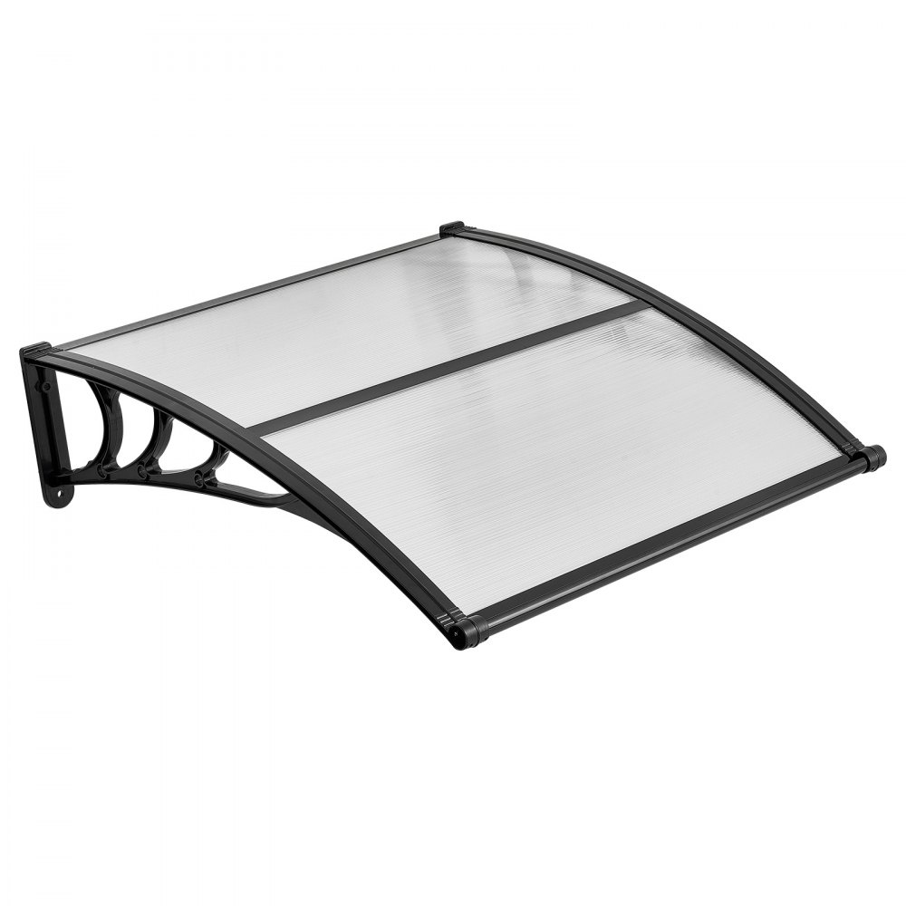 VEVOR Toldo para Puertas y Ventanas con Drenaje 101,7 x 96,5 cm, Tejadillo de Protección para Entrada con Soporte de ABS, Protección contra Lluvia, Toldo de Policarbonato para Porche, Transparente