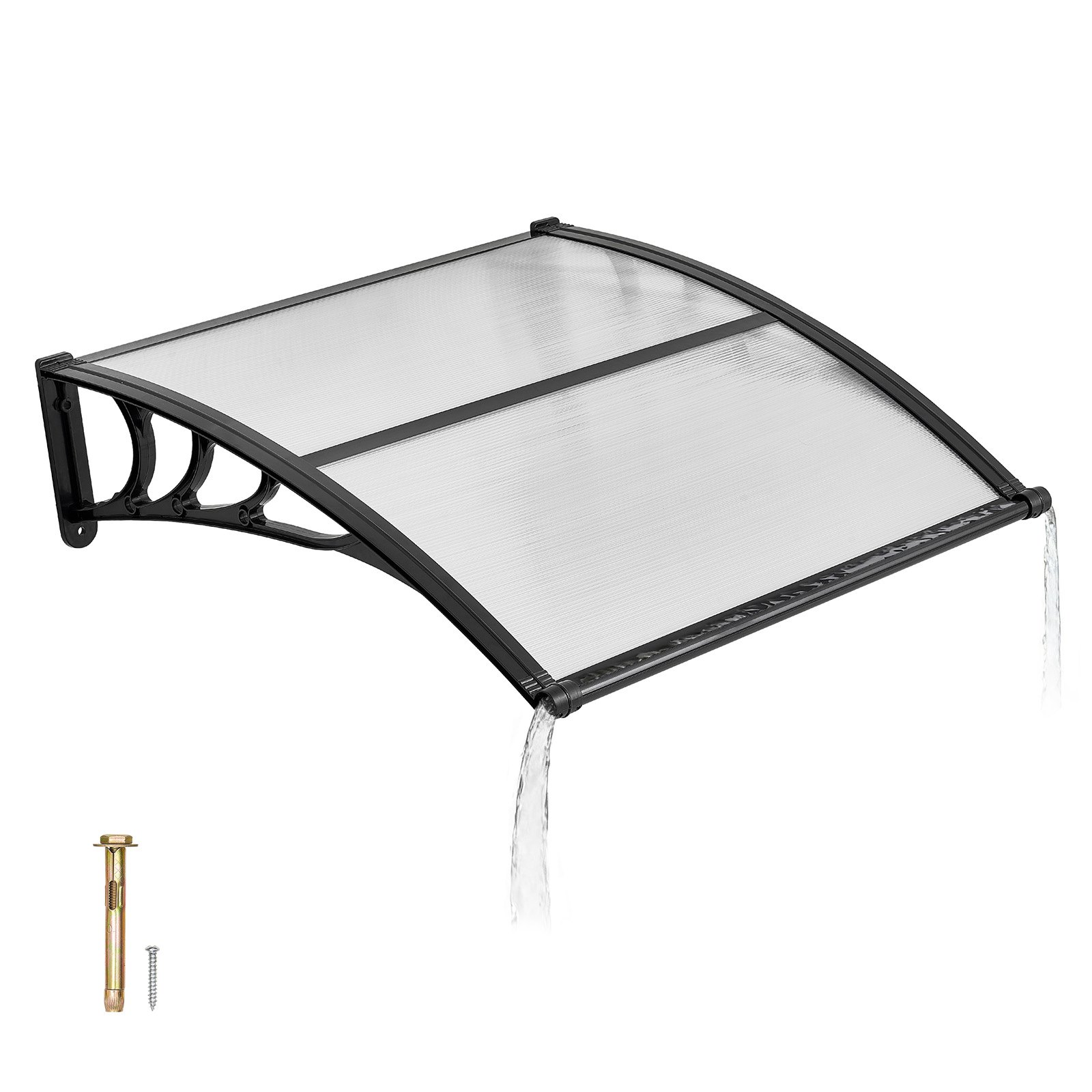 VEVOR Toldo para Puertas y Ventanas con Drenaje 101,7 x 96,5 cm, Tejadillo de Protección para Entrada con Soporte de ABS, Protección contra Lluvia, Toldo de Policarbonato para Porche, Transparente