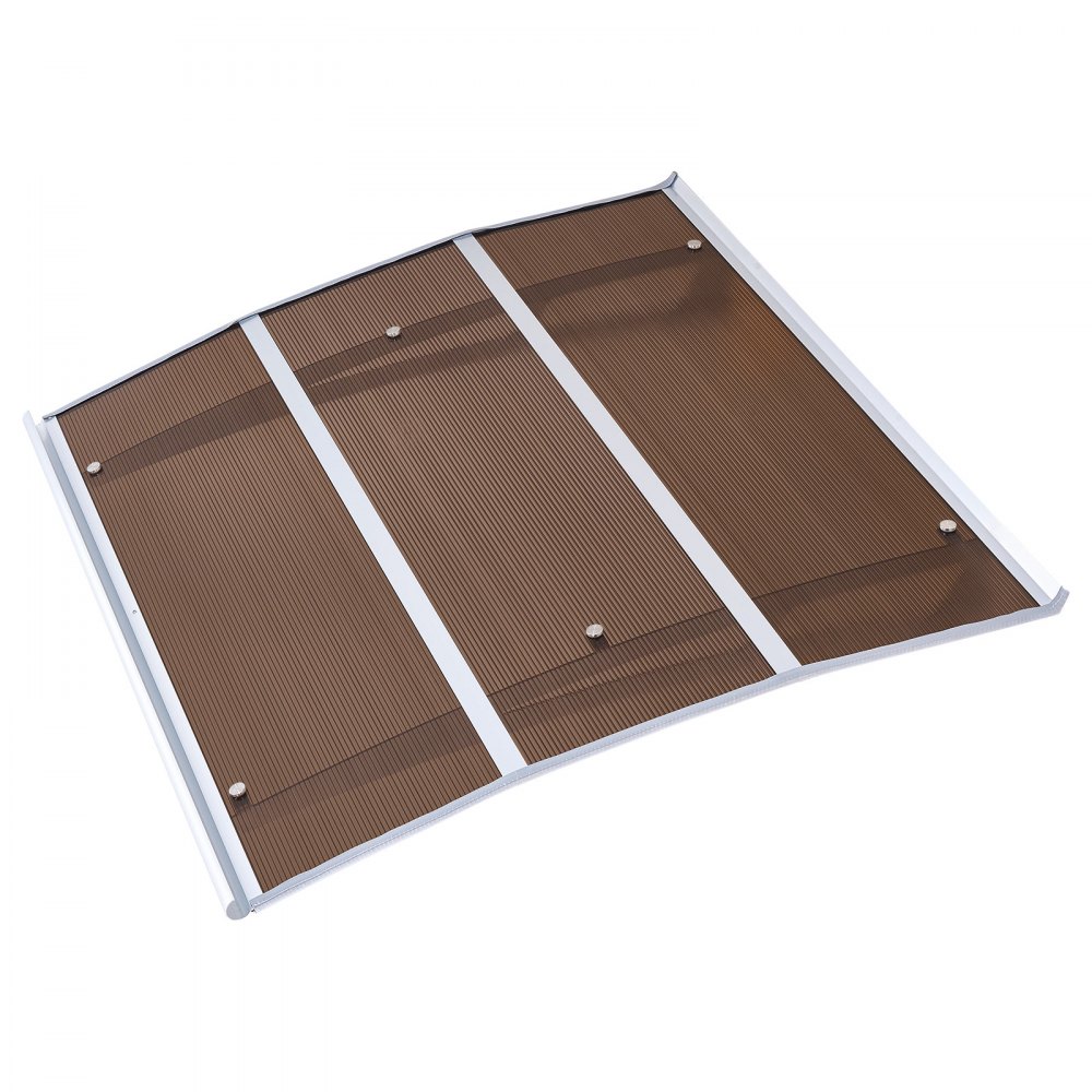 VEVOR Toldo para Puertas y Ventanas con Drenaje 120x100 cm, Tejadillo de Protección para Entrada con Soporte de ABS, Protección contra Lluvia, Nieve, Sol, Toldo de Policarbonato para Porche, Marrón