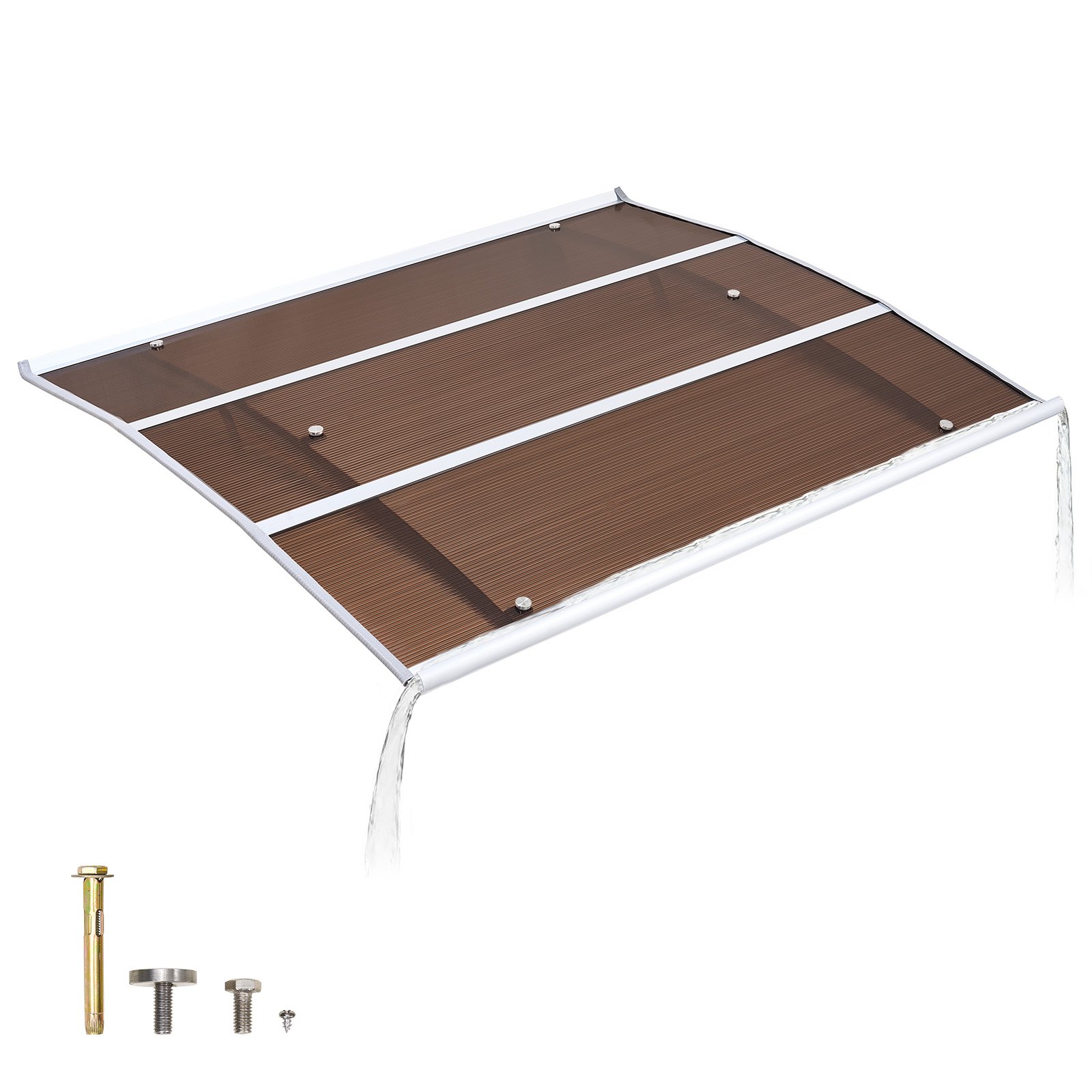 VEVOR Toldo para Puertas y Ventanas con Drenaje 120x100 cm, Tejadillo de Protección para Entrada con Soporte de ABS, Protección contra Lluvia, Nieve, Sol, Toldo de Policarbonato para Porche, Marrón