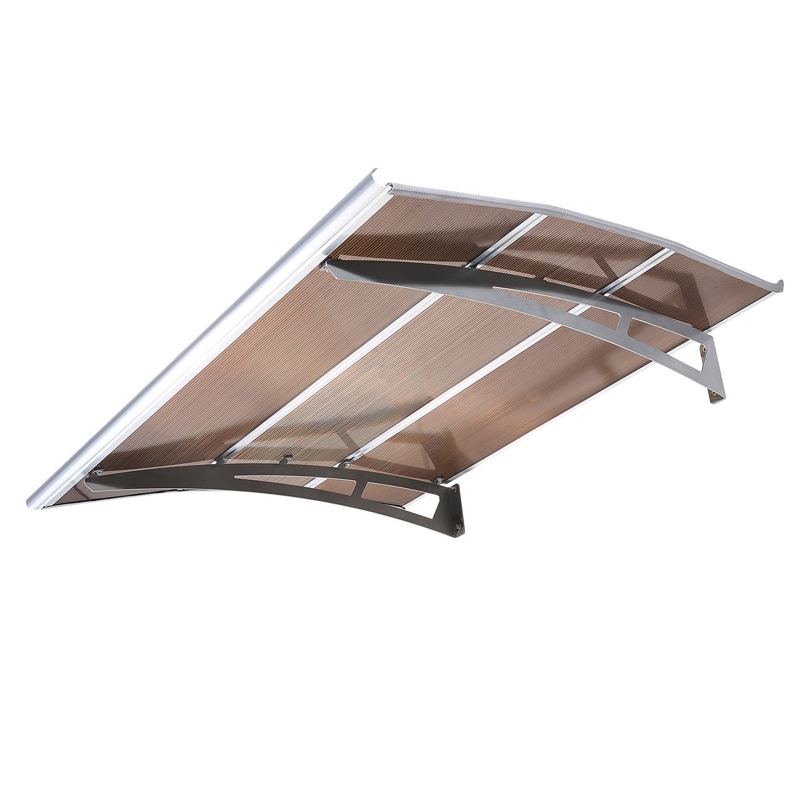 VEVOR Toldo para Puertas y Ventanas con Drenaje 120x100 cm, Tejadillo de Protección para Entrada con Soporte de ABS, Protección contra Lluvia, Nieve, Sol, Toldo de Policarbonato para Porche, Marrón