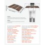 VEVOR Toldo para Puertas y Ventanas con Drenaje 150x100 cm, Tejadillo de Protección para Entrada con Soporte de ABS, Protección contra Lluvia, Nieve, Sol, Toldo de Policarbonato para Porche, Marrón