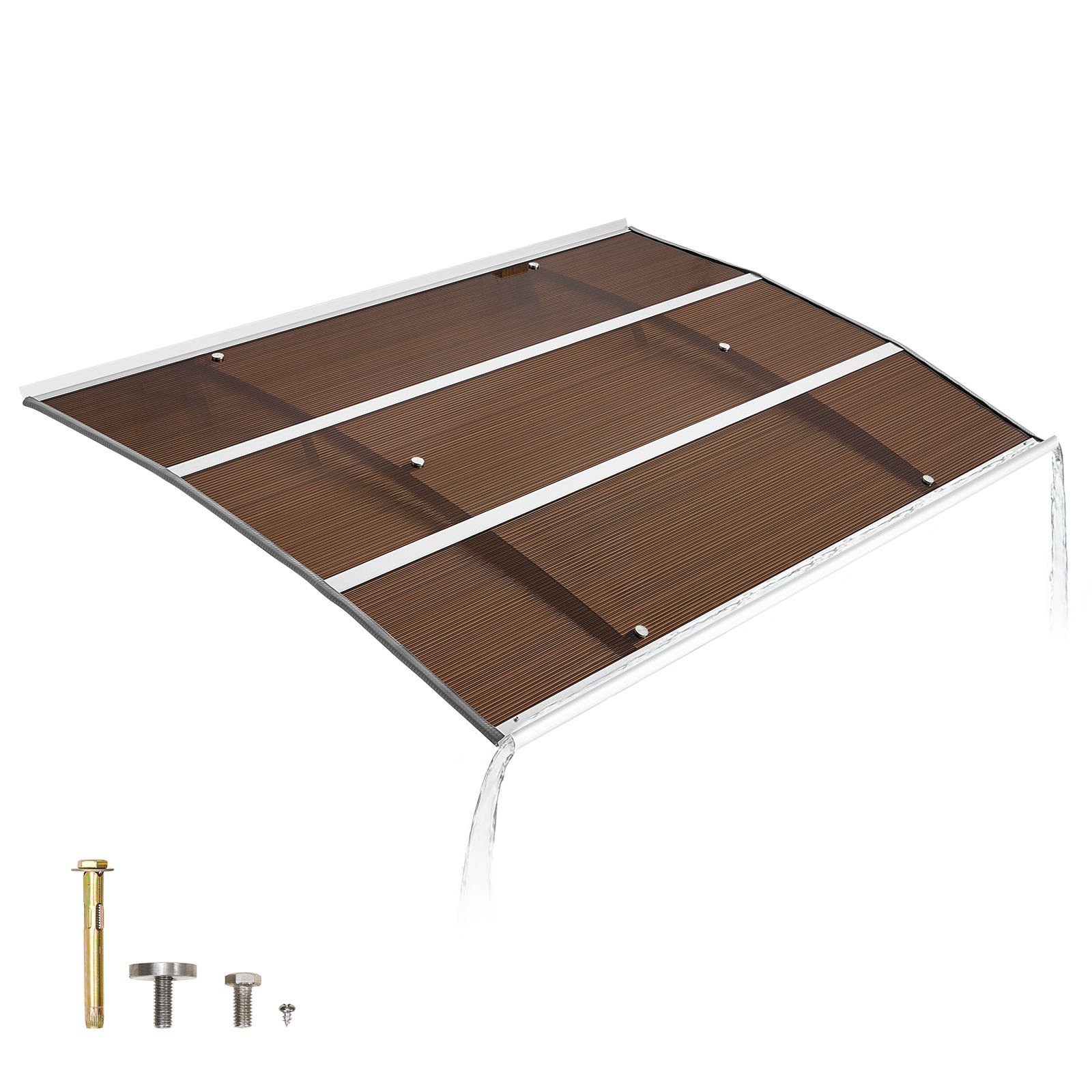 VEVOR Toldo para Puertas y Ventanas con Drenaje 150x100 cm, Tejadillo de Protección para Entrada con Soporte de ABS, Protección contra Lluvia, Nieve, Sol, Toldo de Policarbonato para Porche, Marrón