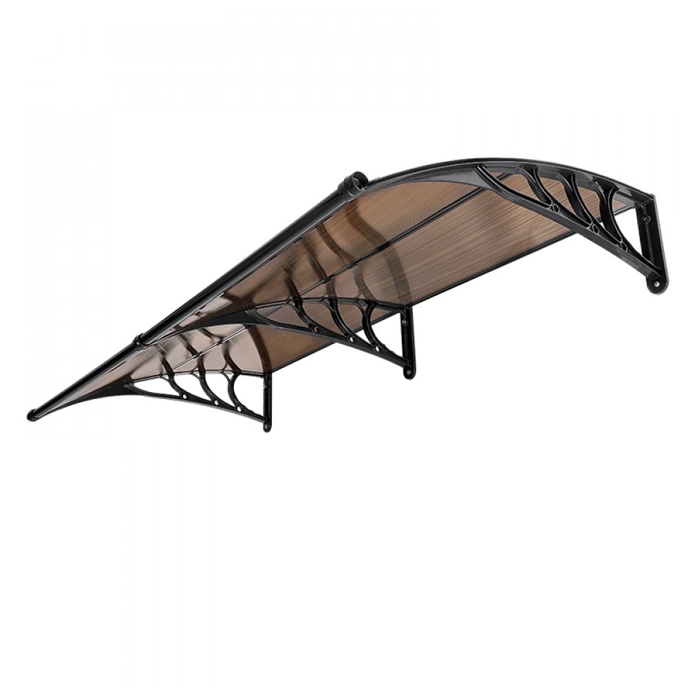 VEVOR Toldo para Puertas y Ventanas con Drenaje 198,7x96,5 cm, Tejadillo de Protección para Entrada con Soporte de ABS, Protección contra Lluvia, Sol, Toldo de Policarbonato para Porche, Marrón