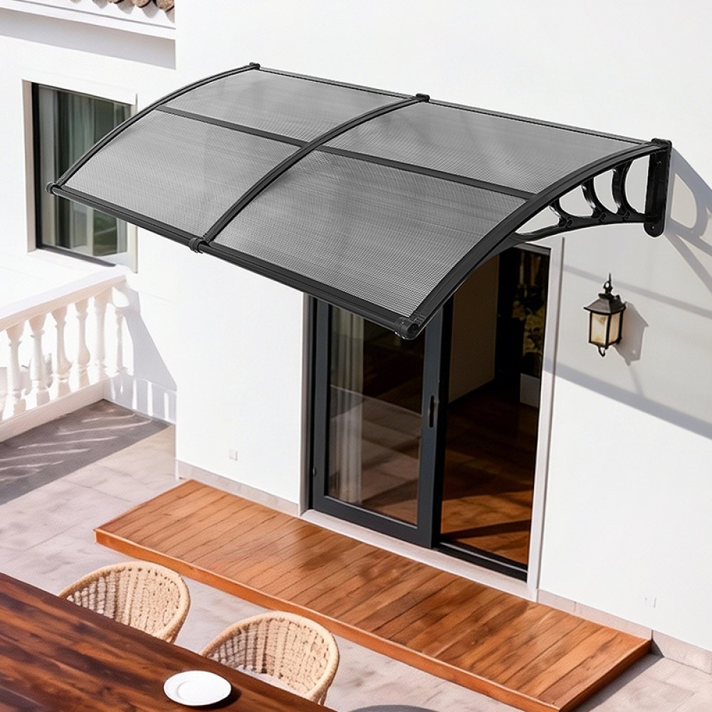 VEVOR Toldo para Puertas y Ventanas con Drenaje 198,7x96,5 cm, Tejadillo de Protección para Entrada con Soporte de ABS, Protección contra Lluvia, Nieve, Sol, Toldo de Policarbonato para Porche, Gris