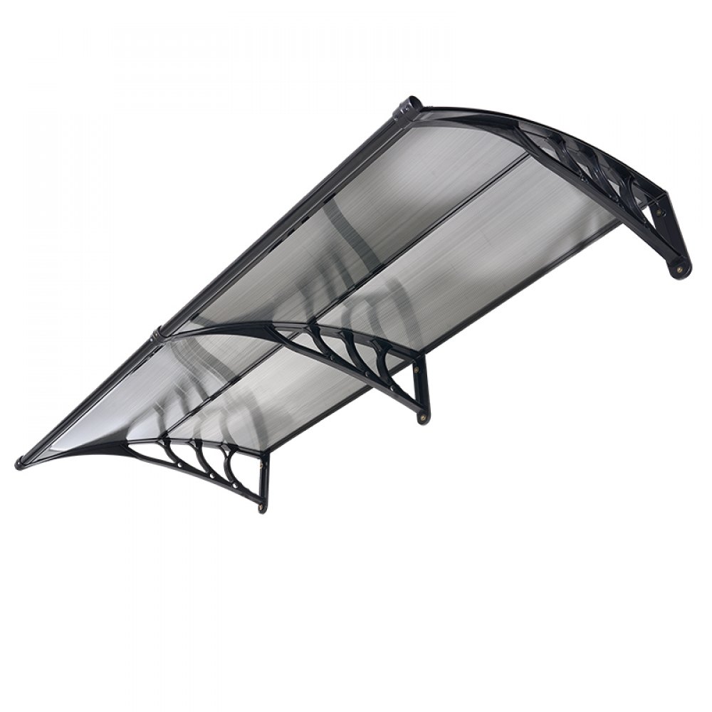 VEVOR Toldo para Puertas y Ventanas con Drenaje 198,7x96,5 cm, Tejadillo de Protección para Entrada con Soporte de ABS, Protección contra Lluvia, Nieve, Sol, Toldo de Policarbonato para Porche, Gris