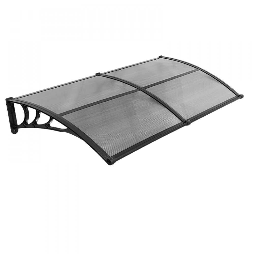 VEVOR Toldo para Puertas y Ventanas con Drenaje 198,7x96,5 cm, Tejadillo de Protección para Entrada con Soporte de ABS, Protección contra Lluvia, Nieve, Sol, Toldo de Policarbonato para Porche, Gris