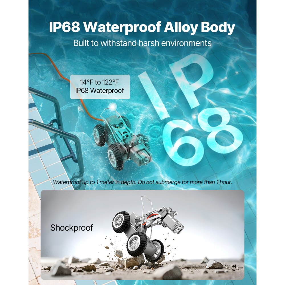 VEVOR Robot de Inspección de Tuberías de Alcantarillado, 60 m, Cámara Frontal y Trasera de 2 MP y Tableta Táctil, la de Plomería IP68 con Luces y Contador de Distancia para Tuberías Industriales