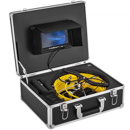 VEVOR Cámara de Inspección de Tuberías, 50m Kit de Endoscopio Impermeable de Tubería Drenaje con Monitor 7" LCD, Tarjeta SD 8G con Batería 4500 mAh