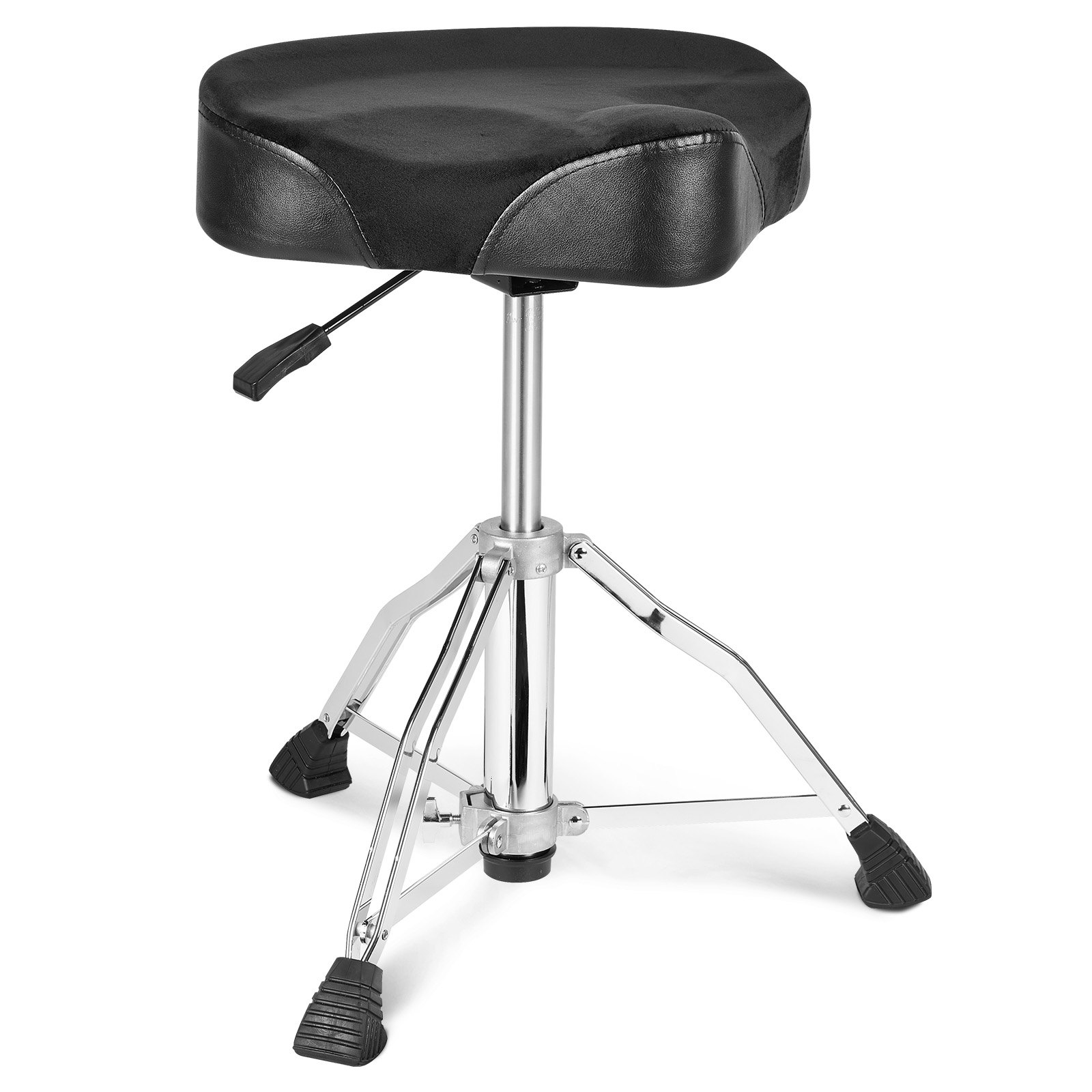 VEVOR Trono de Tambor Hidráulico con Silla de Montar, 490-640 mm, Altura Ajustable, Asiento Acolchado para Tambor con Pies Antideslizantes, Baquetas, Capacidad Máxima de Peso de 227 kg, Giro de 360°