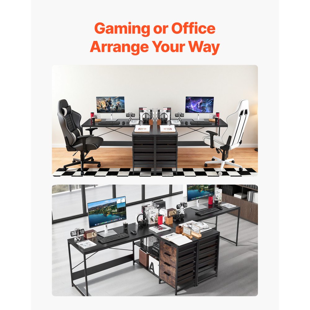 VEVOR Escritorio Esquinero 150 x 110 x 75,5 cm, Escritorio de Esquina con 4 Cajones y Estantes de Almacenamiento, Mesa de Ordenador en Forma de L Reversible, para Trabajar, Estudiar, Jugar, Negro