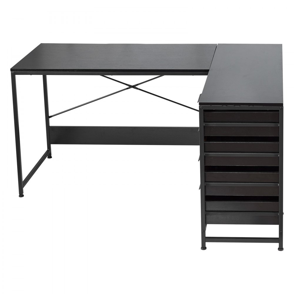 VEVOR Escritorio Esquinero 150 x 110 x 75,5 cm, Escritorio de Esquina con 4 Cajones y Estantes de Almacenamiento, Mesa de Ordenador en Forma de L Reversible, para Trabajar, Estudiar, Jugar, Negro