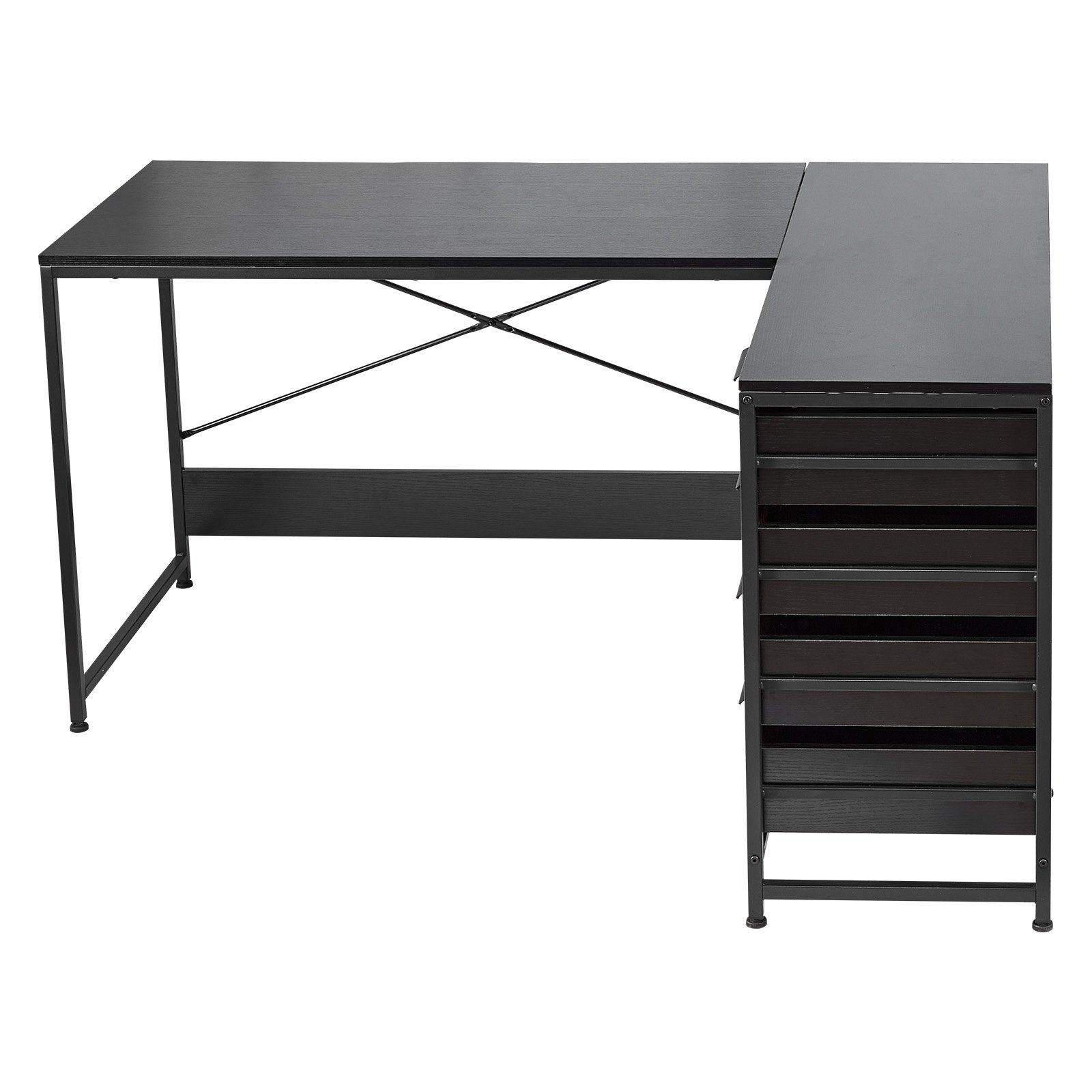 VEVOR Escritorio Esquinero 150 x 110 x 75,5 cm, Escritorio de Esquina con 4 Cajones y Estantes de Almacenamiento, Mesa de Ordenador en Forma de L Reversible, para Trabajar, Estudiar, Jugar, Negro