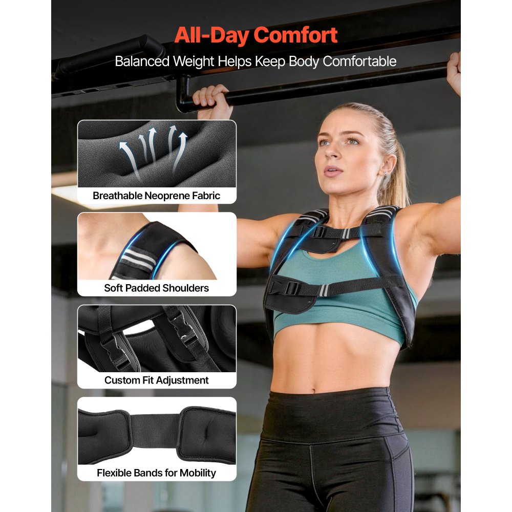 VEVOR Chaleco Lastrado de 11,46 kg, Chaleco de Entrenamiento con Peso, con Arena de Hierro, Hebilla Ajustable, Tira Reflectante para Entrenamiento de Fuerza, Correr, Fitness, Desarrollo Muscular