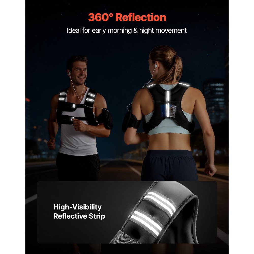 VEVOR Chaleco Lastrado de 11,46 kg, Chaleco de Entrenamiento con Peso, con Arena de Hierro, Hebilla Ajustable, Tira Reflectante para Entrenamiento de Fuerza, Correr, Fitness, Desarrollo Muscular